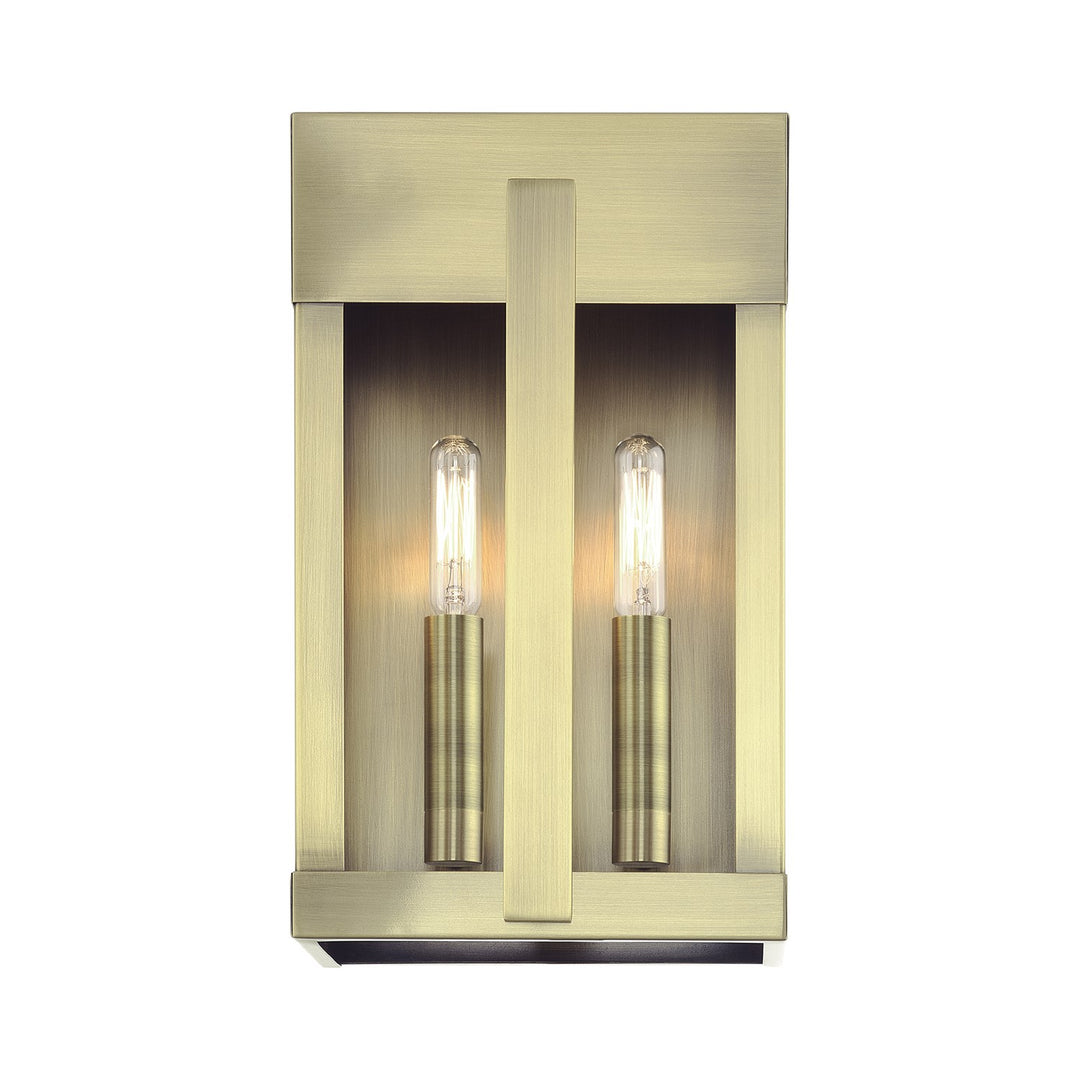 2 Light Antique Brass Medium Outdoor Wall Lantern With Clear Glass