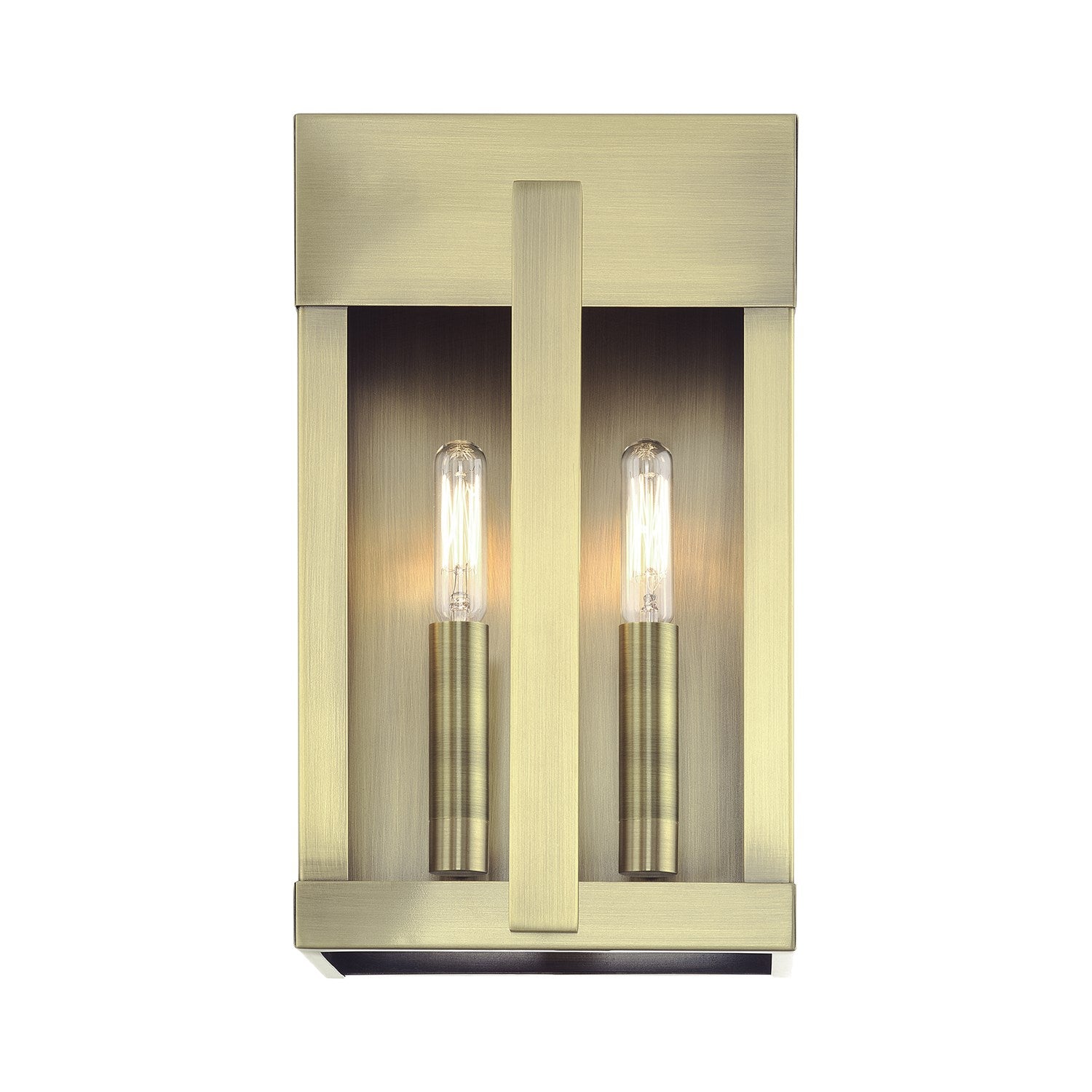 2 Light Antique Brass Medium Outdoor Wall Lantern With Clear Glass