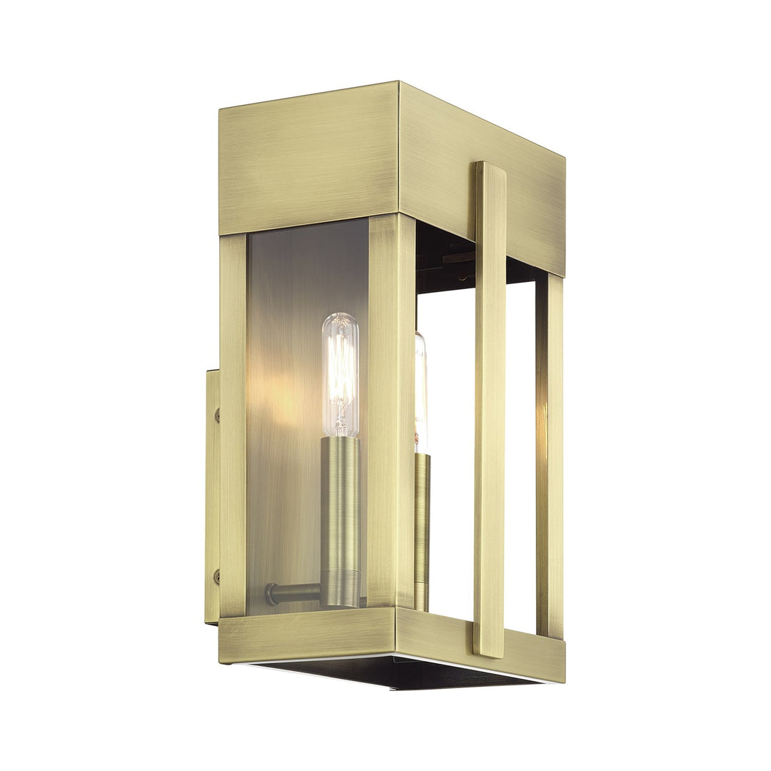 2 Light Antique Brass Medium Outdoor Wall Lantern With Clear Glass