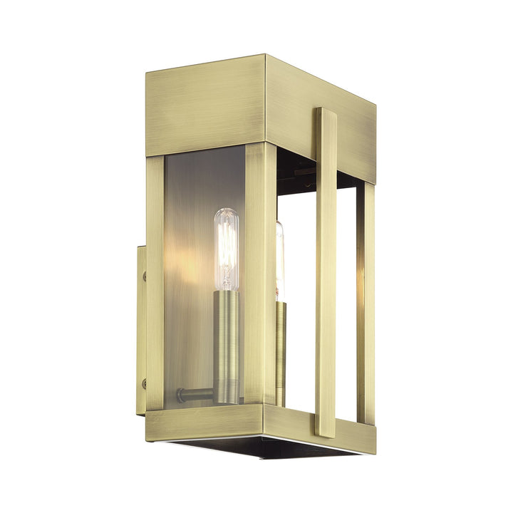 2 Light Antique Brass Medium Outdoor Wall Lantern With Clear Glass