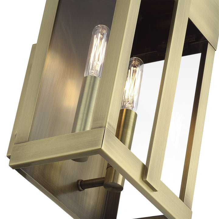 2 Light Antique Brass Medium Outdoor Wall Lantern With Clear Glass