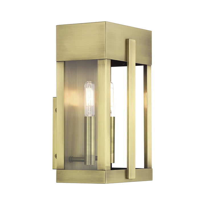 2 Light Antique Brass Medium Outdoor Wall Lantern With Clear Glass