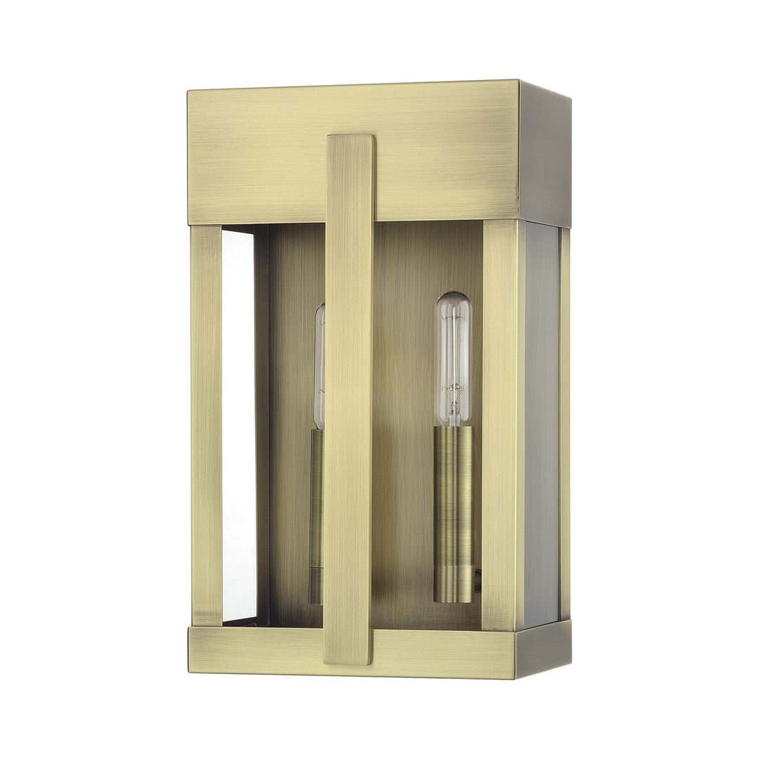 2 Light Antique Brass Medium Outdoor Wall Lantern With Clear Glass