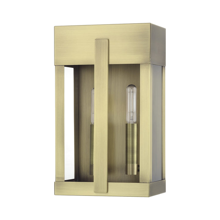 2 Light Antique Brass Medium Outdoor Wall Lantern With Clear Glass