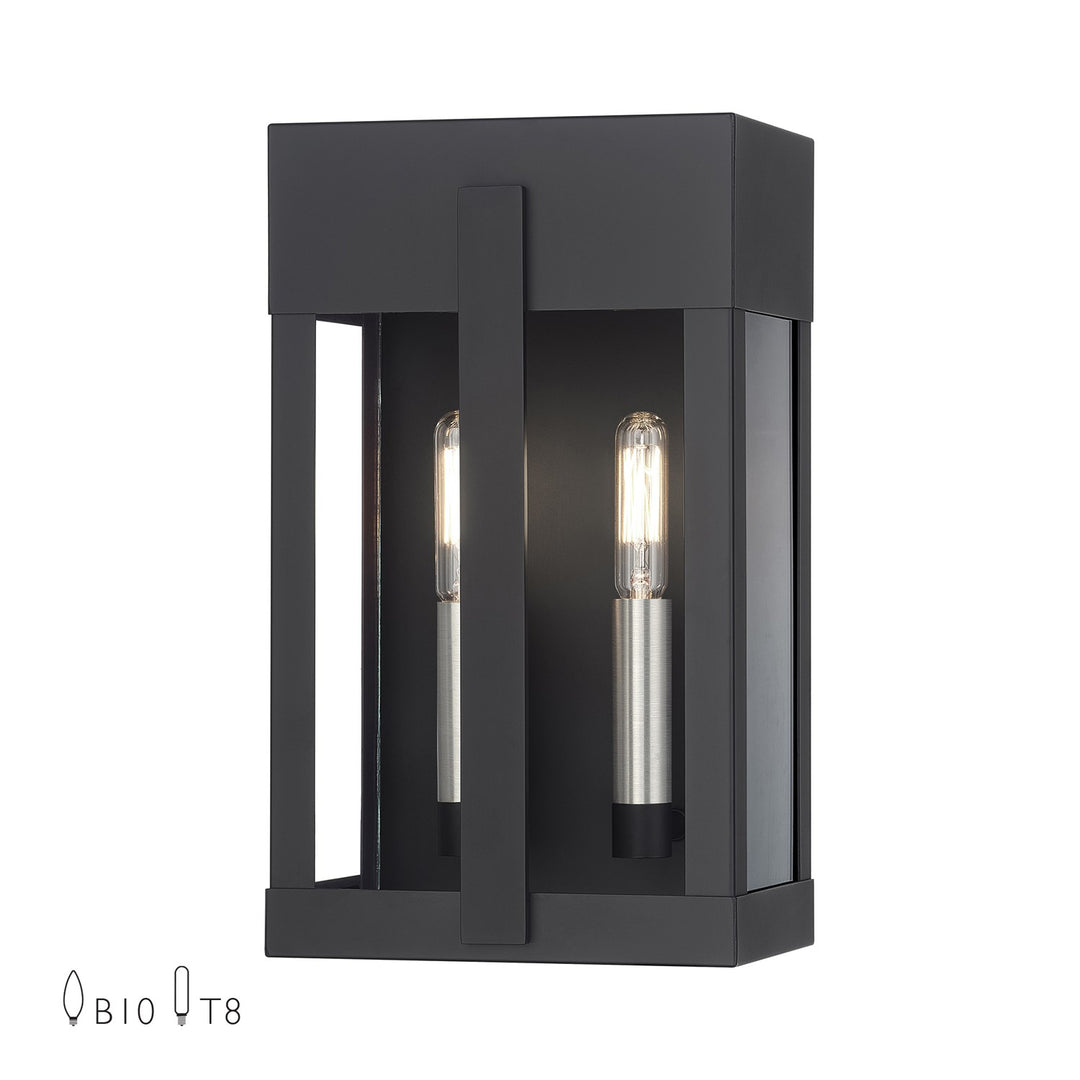 2 Light Black Medium Outdoor Wall Lantern With Brushed Nickel Candles by Livex Lighting