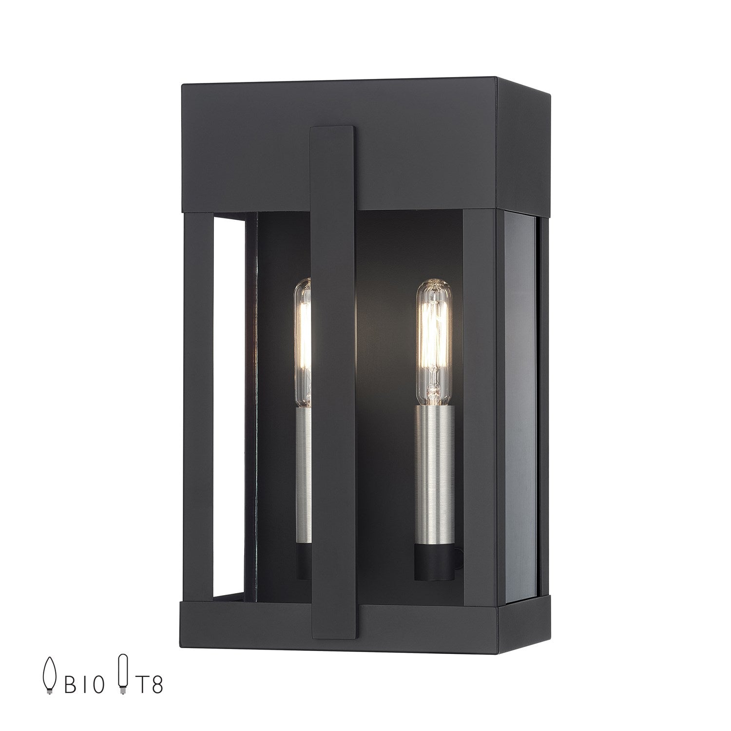 2 Light Black Medium Outdoor Wall Lantern With Brushed Nickel Candles by Livex Lighting