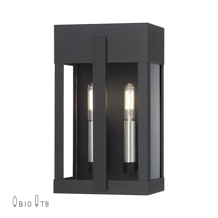 2 Light Black Medium Outdoor Wall Lantern With Brushed Nickel Candles by Livex Lighting