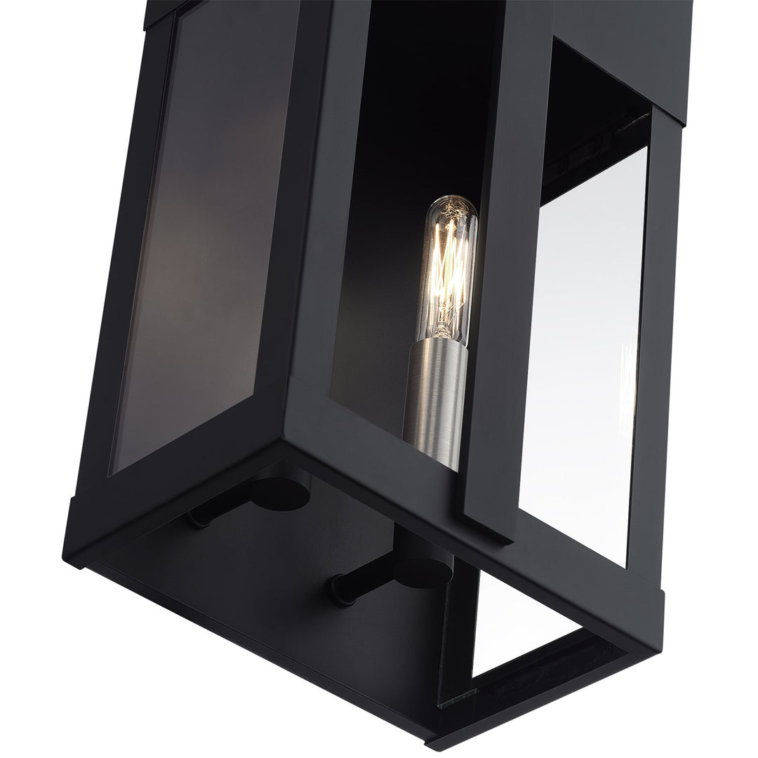 2 Light Black Medium Outdoor Wall Lantern With Brushed Nickel Candles