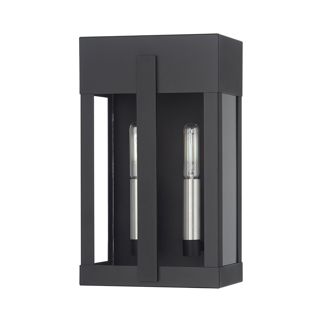 2 Light Black Medium Outdoor Wall Lantern With Brushed Nickel Candles