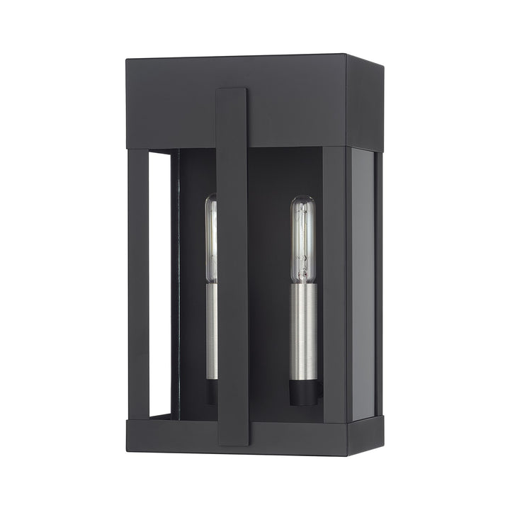 2 Light Black Medium Outdoor Wall Lantern With Brushed Nickel Candles