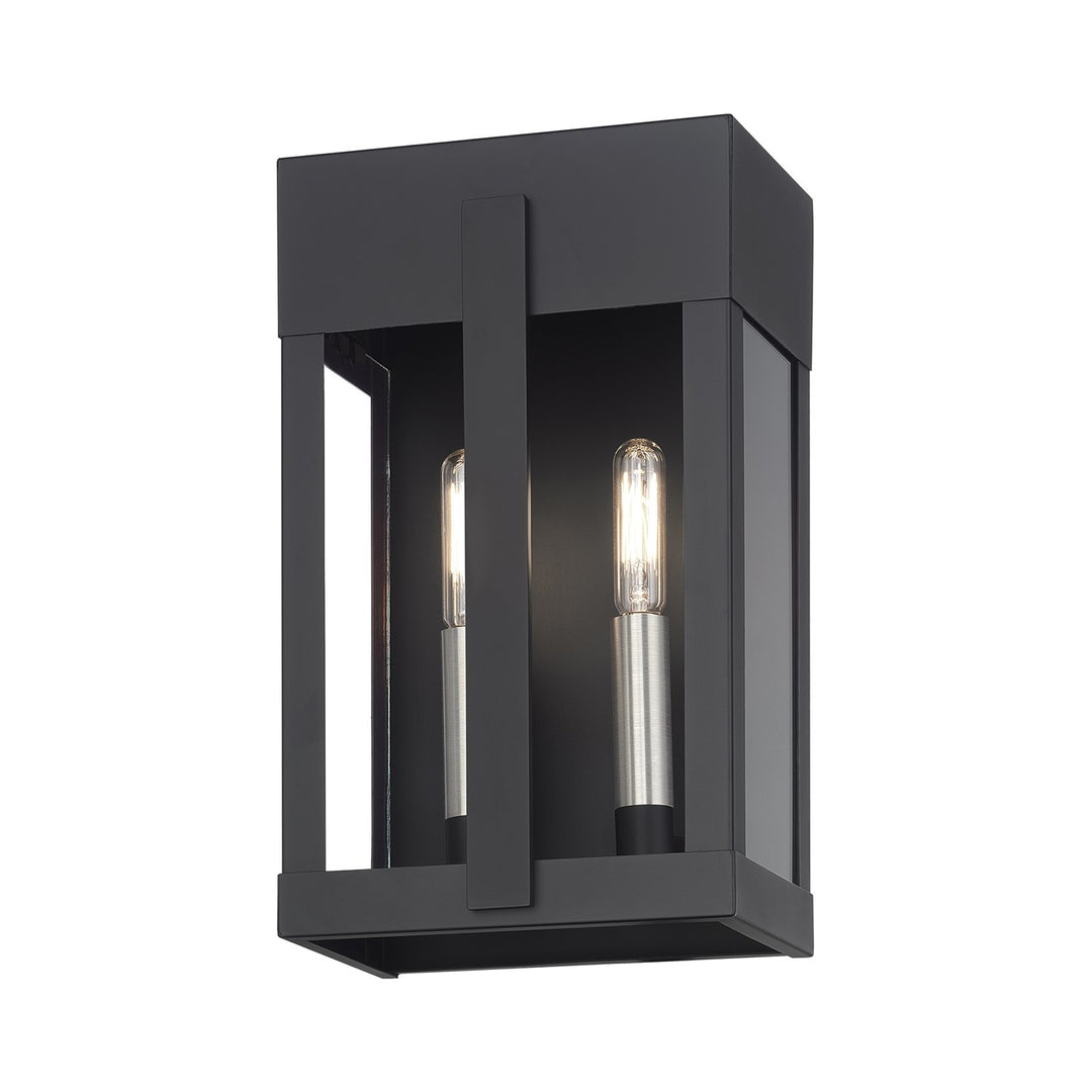 2 Light Black Medium Outdoor Wall Lantern With Brushed Nickel Candles