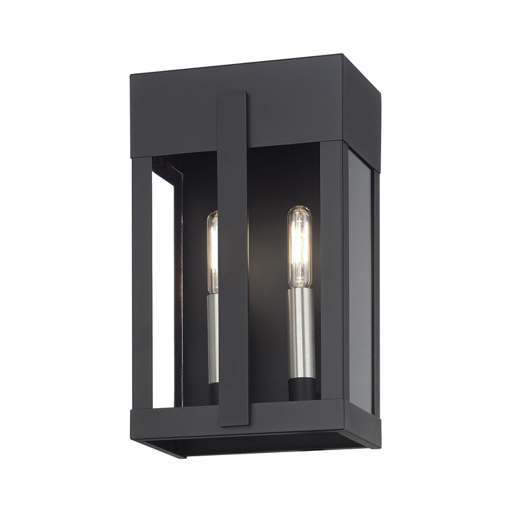 2 Light Black Medium Outdoor Wall Lantern With Brushed Nickel Candles