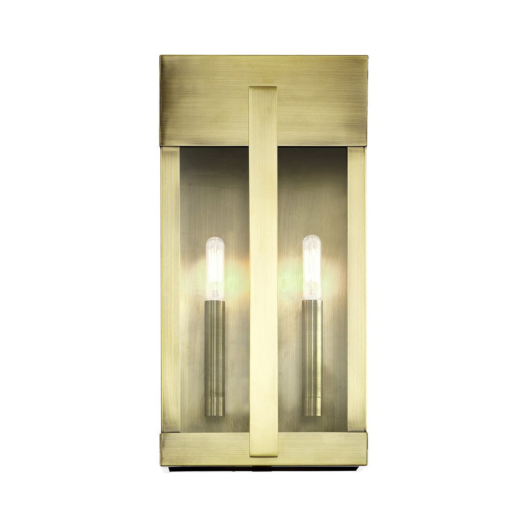 2 Light Antique Brass Large Outdoor Wall Lantern With Clear Glass