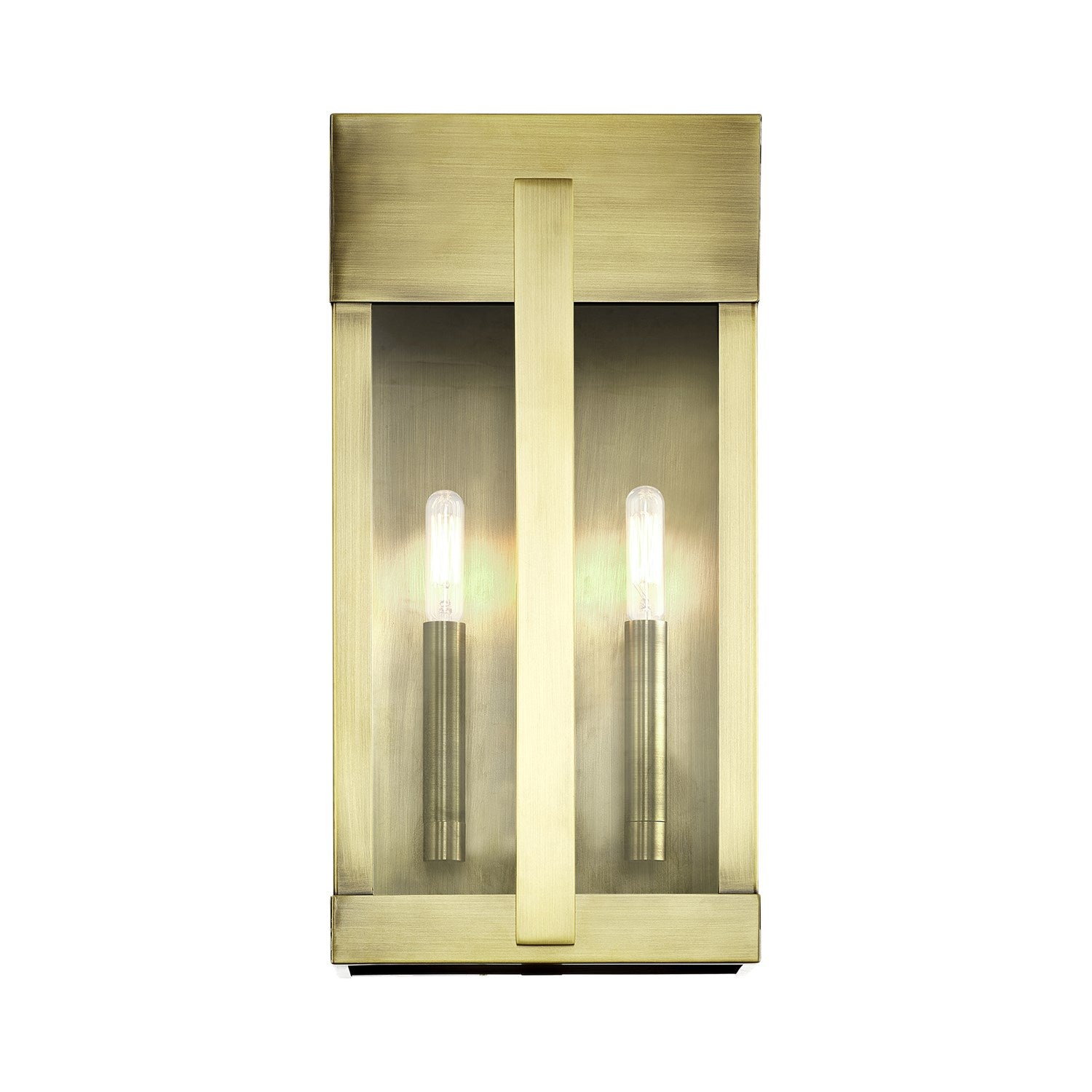 2 Light Antique Brass Large Outdoor Wall Lantern With Clear Glass