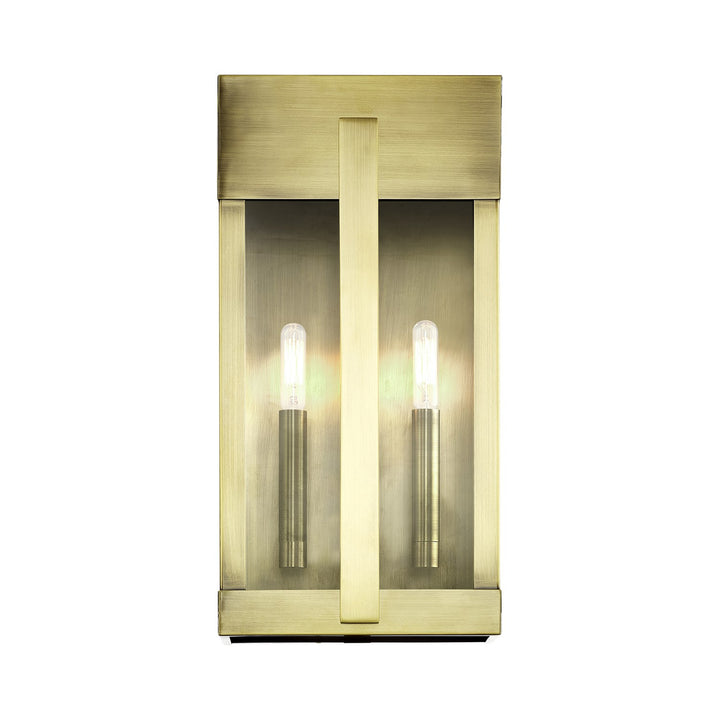2 Light Antique Brass Large Outdoor Wall Lantern With Clear Glass