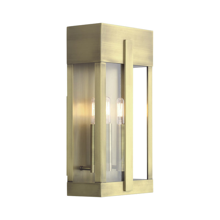 2 Light Antique Brass Large Outdoor Wall Lantern With Clear Glass