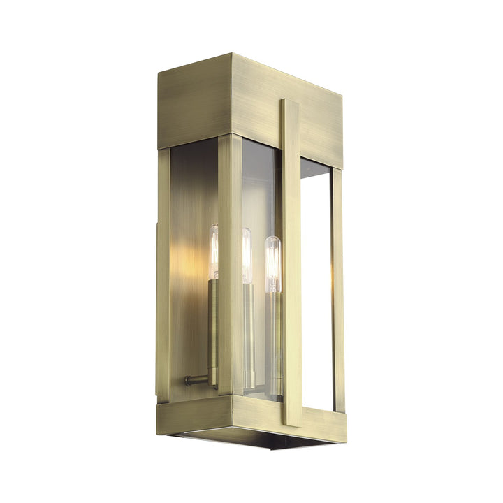 2 Light Antique Brass Large Outdoor Wall Lantern With Clear Glass