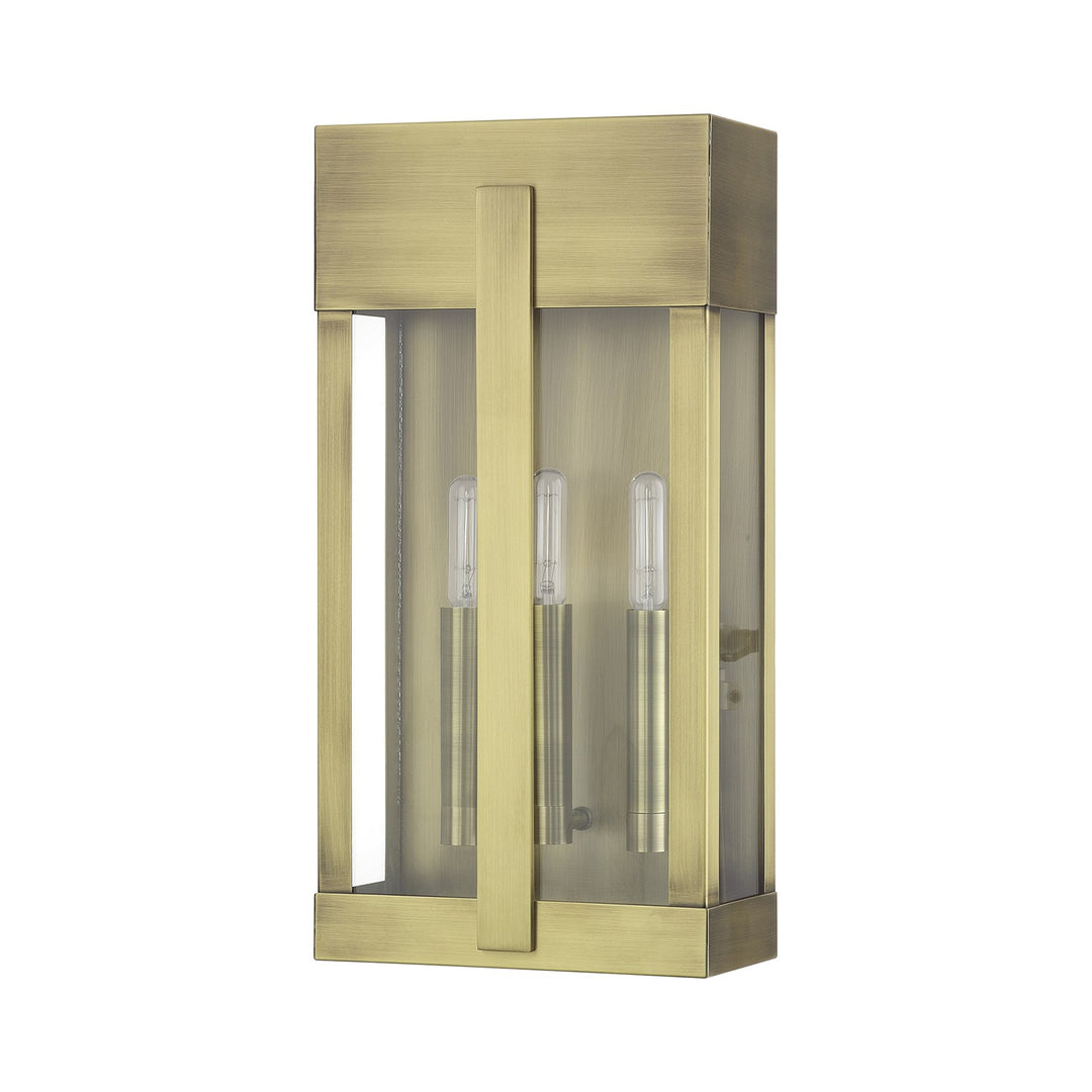 2 Light Antique Brass Large Outdoor Wall Lantern With Clear Glass
