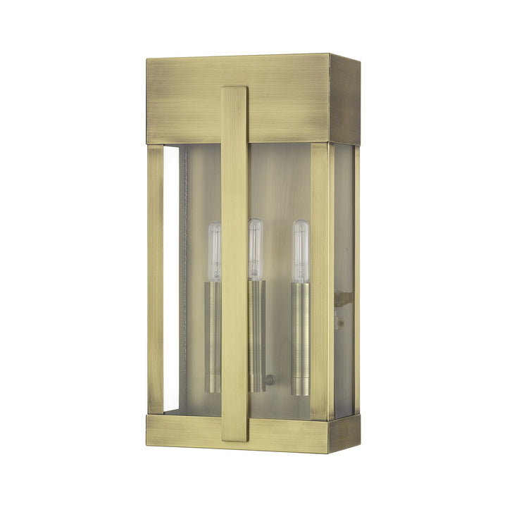 2 Light Antique Brass Large Outdoor Wall Lantern With Clear Glass