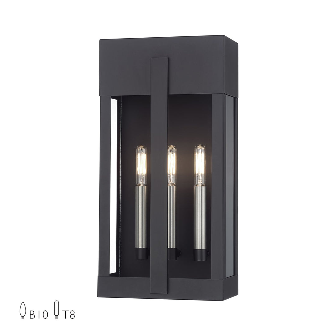 2 Light Black Large Outdoor Wall Lantern With Brushed Nickel Candles by Livex Lighting