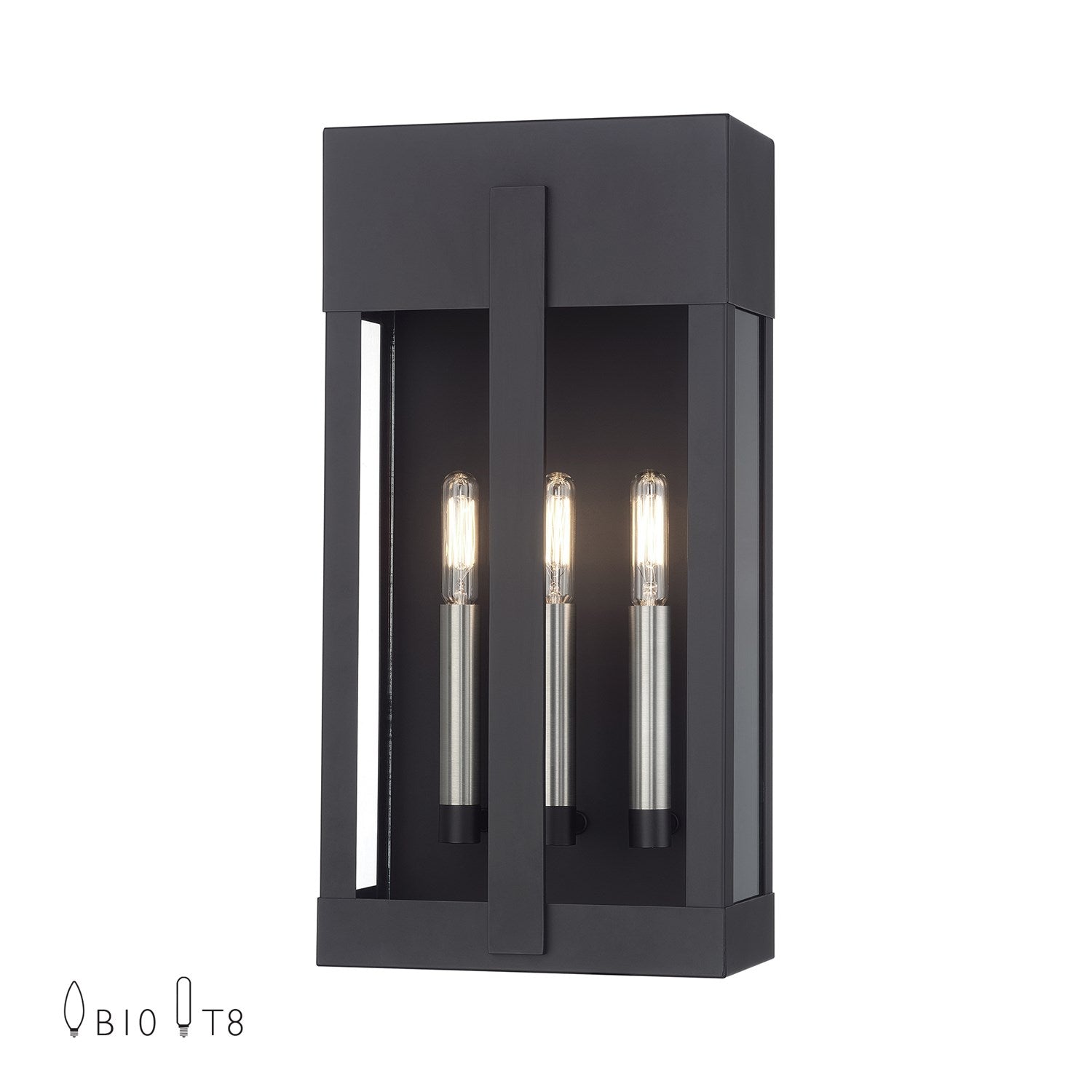 2 Light Black Large Outdoor Wall Lantern With Brushed Nickel Candles by Livex Lighting