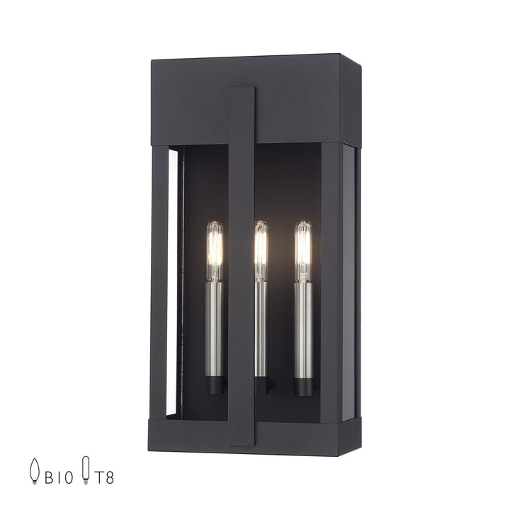 2 Light Black Large Outdoor Wall Lantern With Brushed Nickel Candles by Livex Lighting