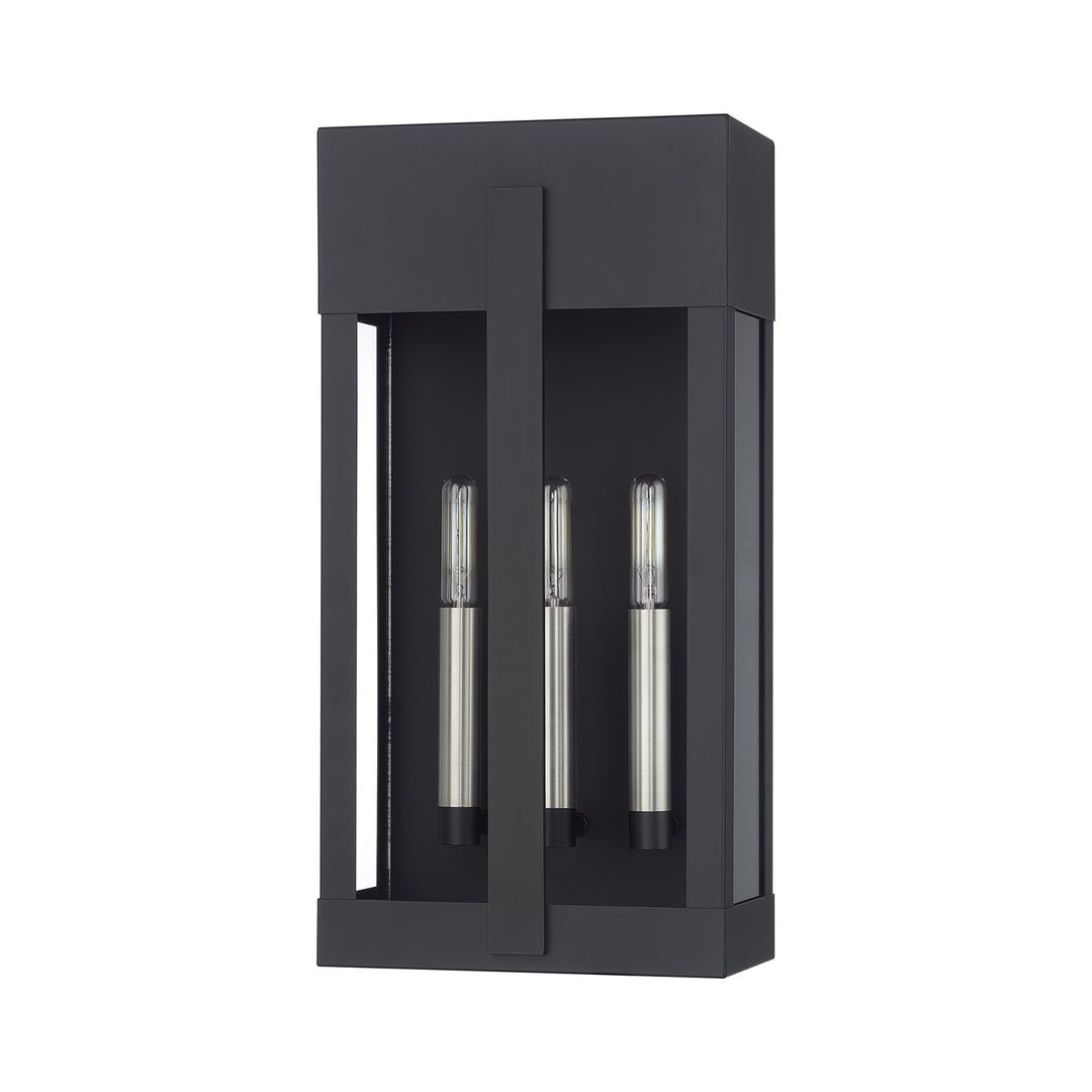2 Light Black Large Outdoor Wall Lantern With Brushed Nickel Candles