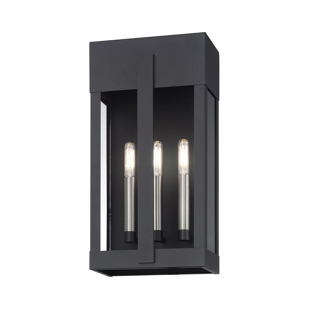2 Light Black Large Outdoor Wall Lantern With Brushed Nickel Candles