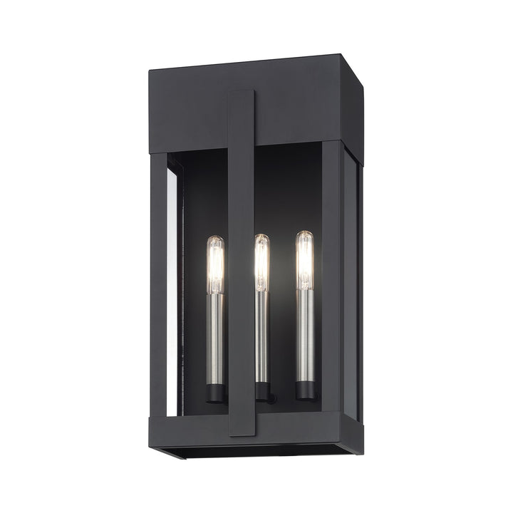 2 Light Black Large Outdoor Wall Lantern With Brushed Nickel Candles