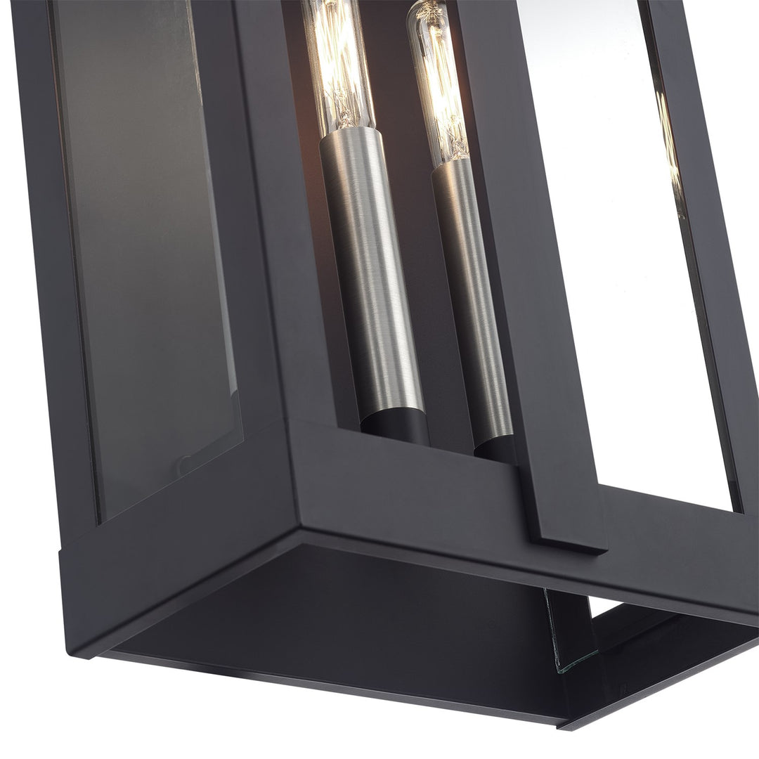 2 Light Black Large Outdoor Wall Lantern With Brushed Nickel Candles