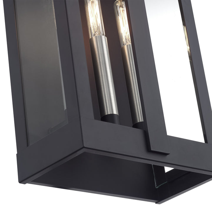 2 Light Black Large Outdoor Wall Lantern With Brushed Nickel Candles