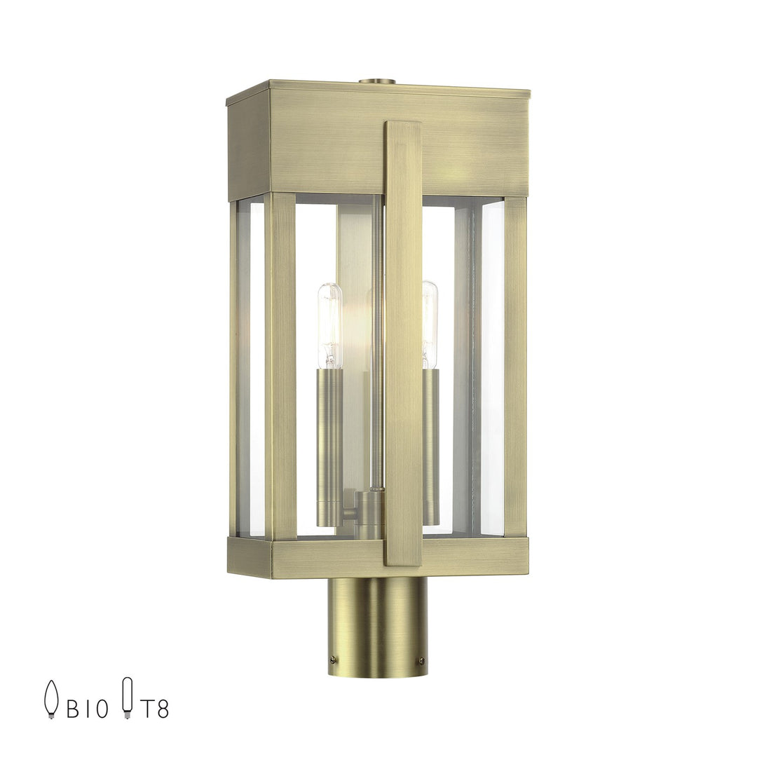 2 Light Antique Brass Large Outdoor Post Top Lantern With Clear Glass by Livex Lighting