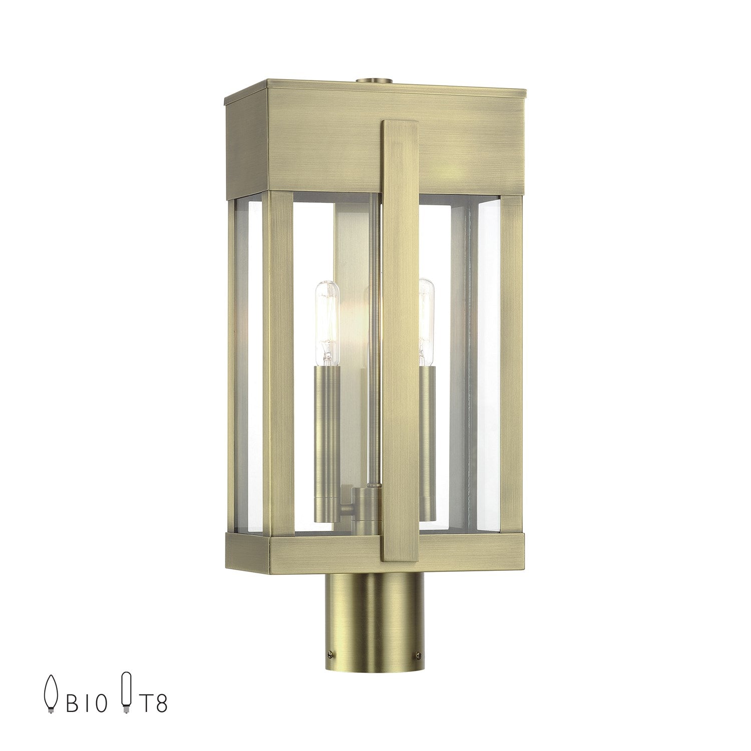 2 Light Antique Brass Large Outdoor Post Top Lantern With Clear Glass by Livex Lighting