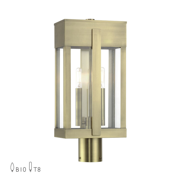 2 Light Antique Brass Large Outdoor Post Top Lantern With Clear Glass by Livex Lighting