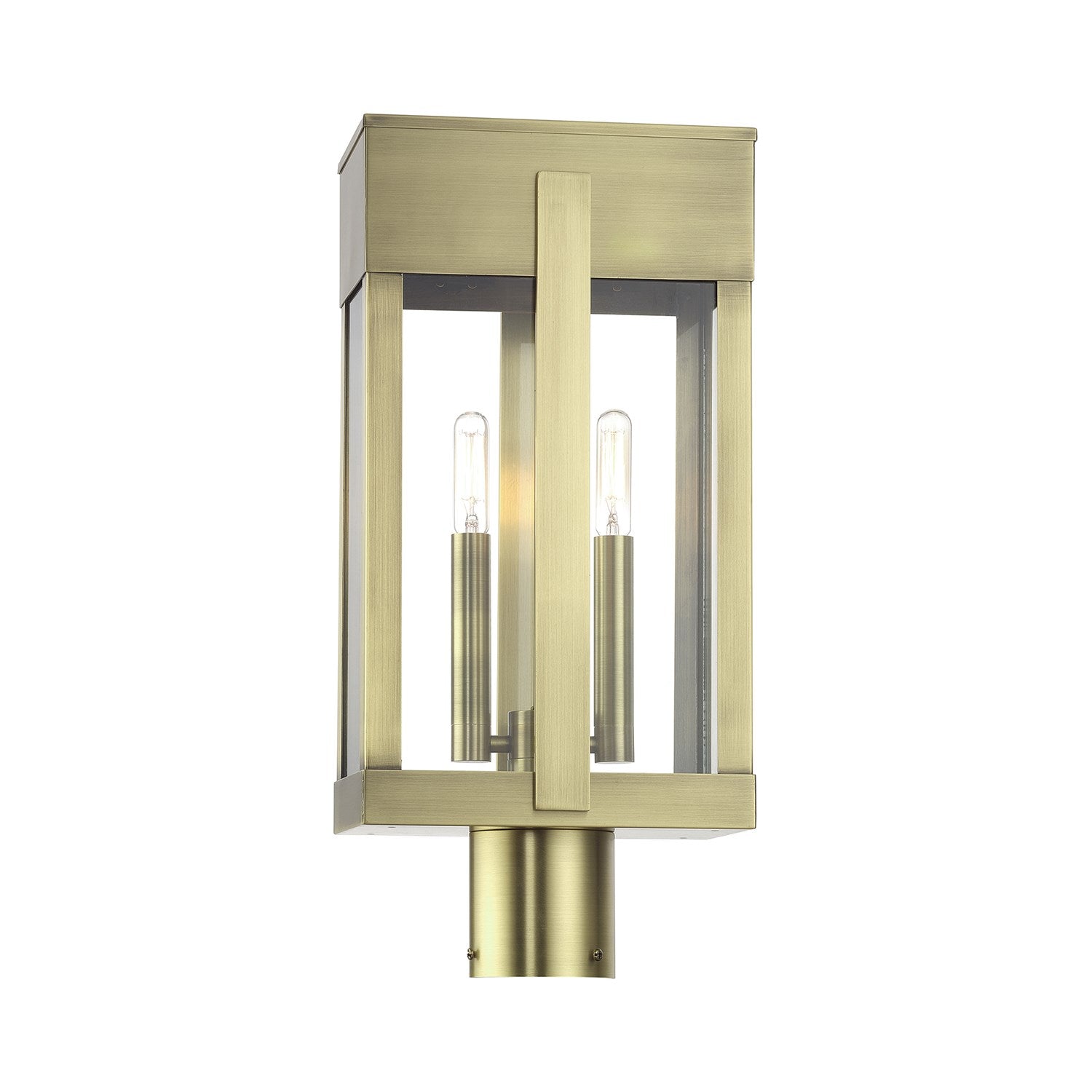 2 Light Antique Brass Large Outdoor Post Top Lantern With Clear Glass