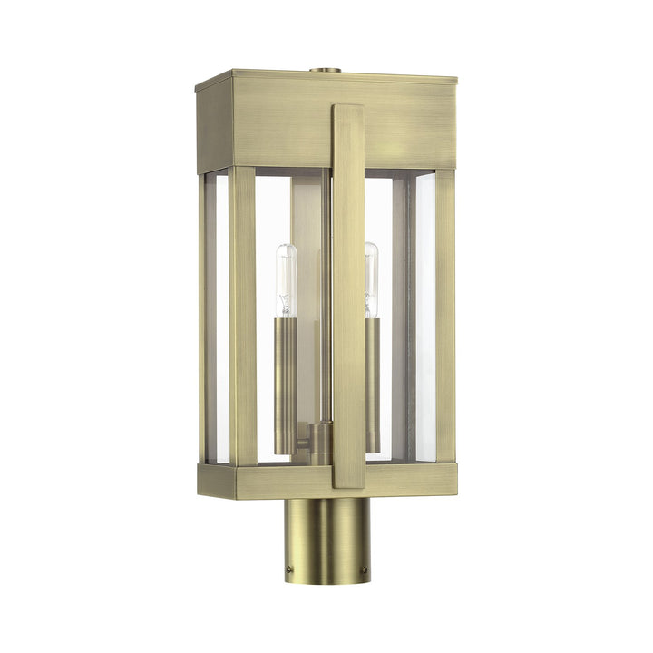 2 Light Antique Brass Large Outdoor Post Top Lantern With Clear Glass