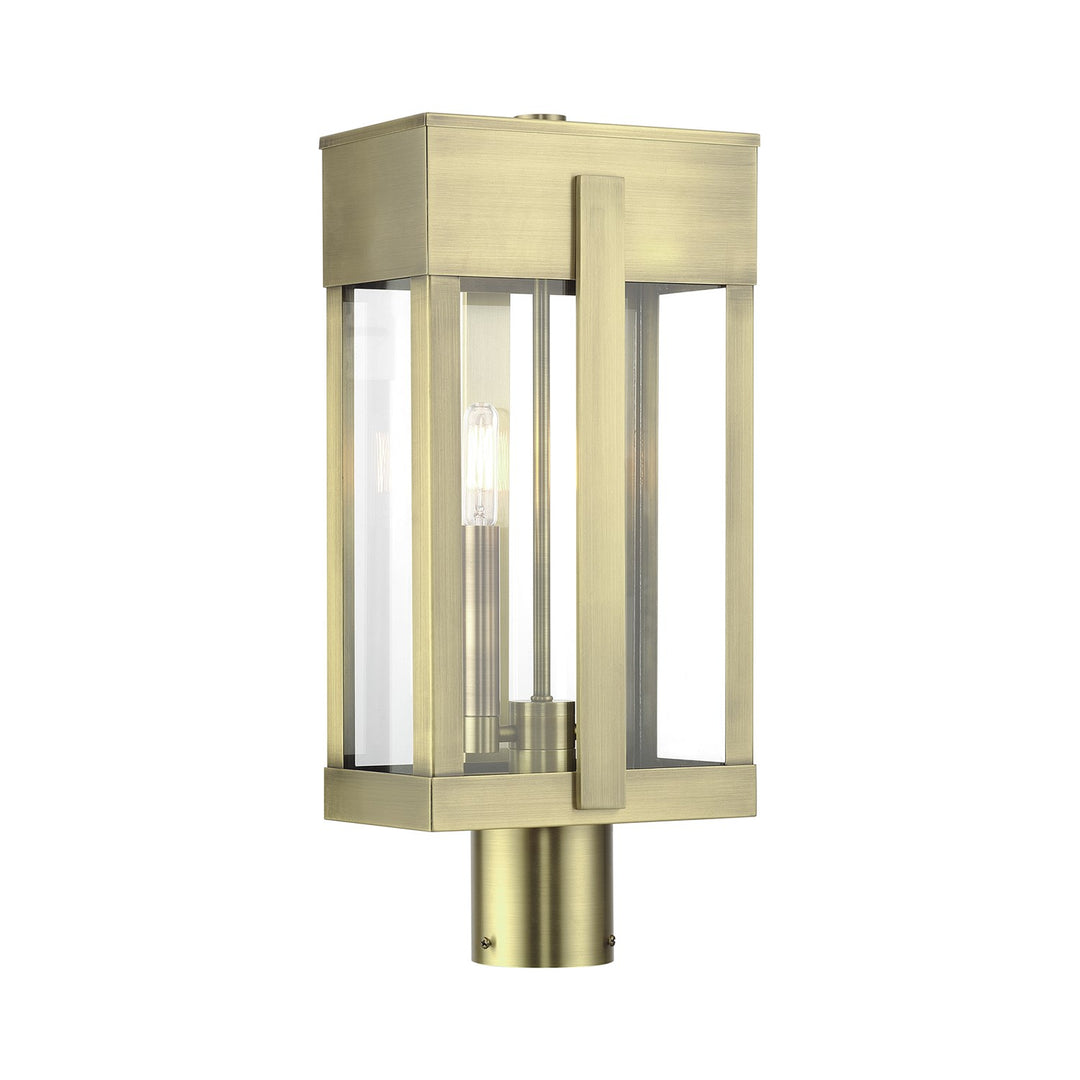 2 Light Antique Brass Large Outdoor Post Top Lantern With Clear Glass