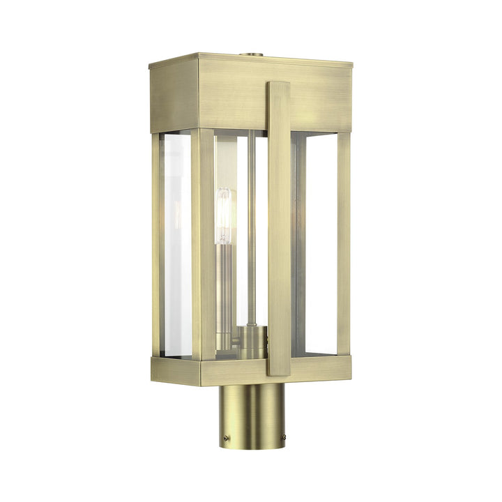 2 Light Antique Brass Large Outdoor Post Top Lantern With Clear Glass