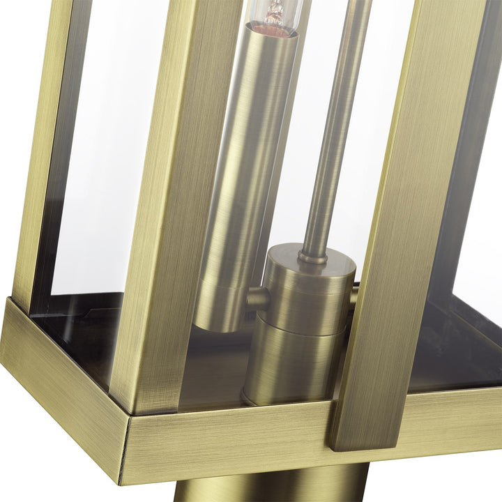 2 Light Antique Brass Large Outdoor Post Top Lantern With Clear Glass