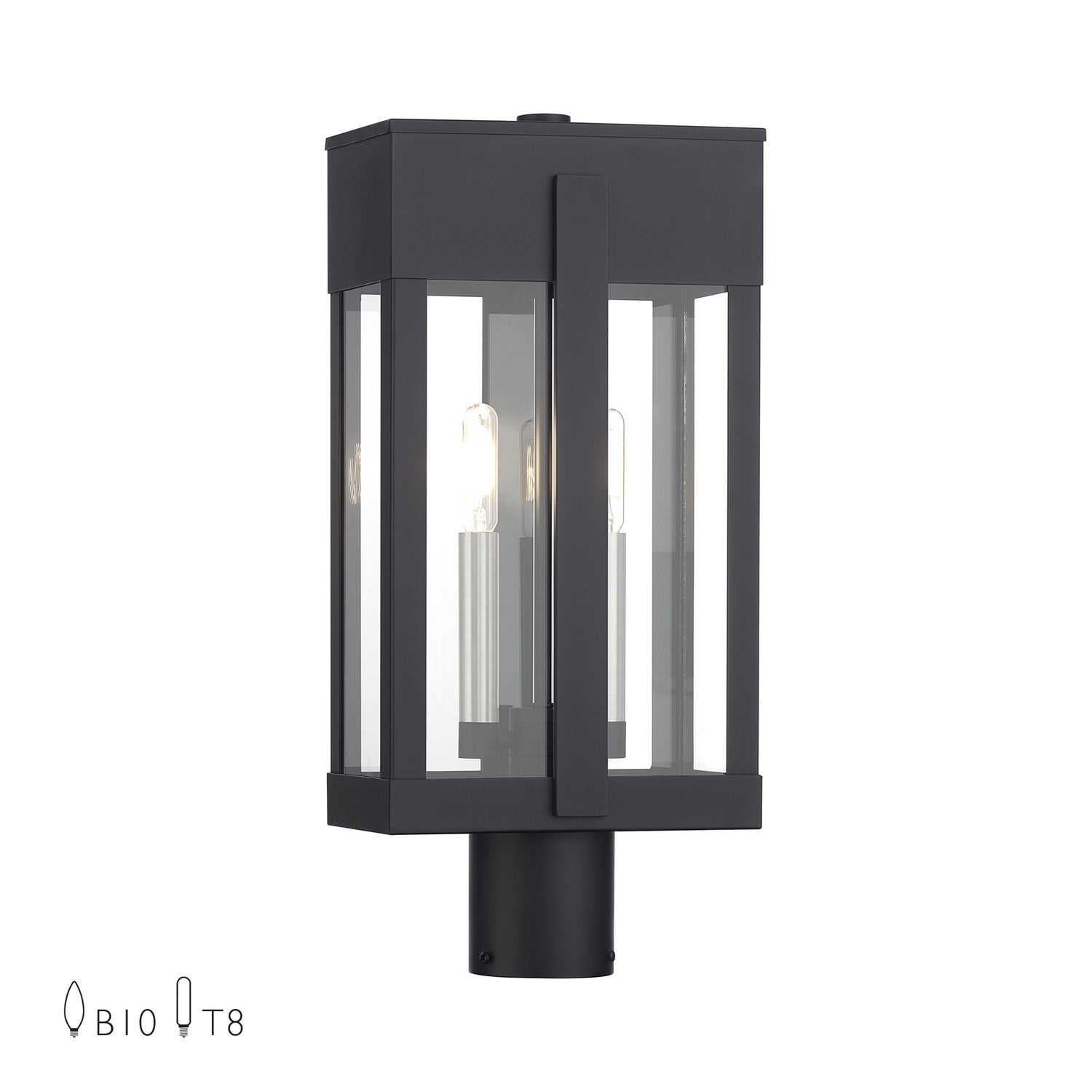 2 Light Black Large Outdoor Post Top Lantern With Brushed Nickel Candles by Livex Lighting