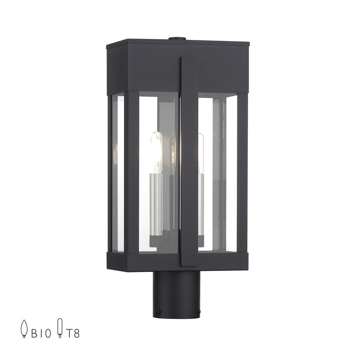 2 Light Black Large Outdoor Post Top Lantern With Brushed Nickel Candles by Livex Lighting
