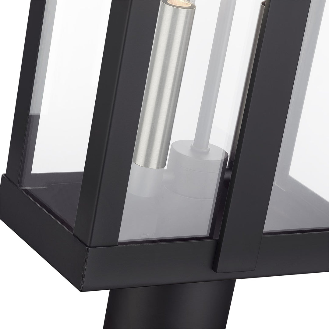 2 Light Black Large Outdoor Post Top Lantern With Brushed Nickel Candles
