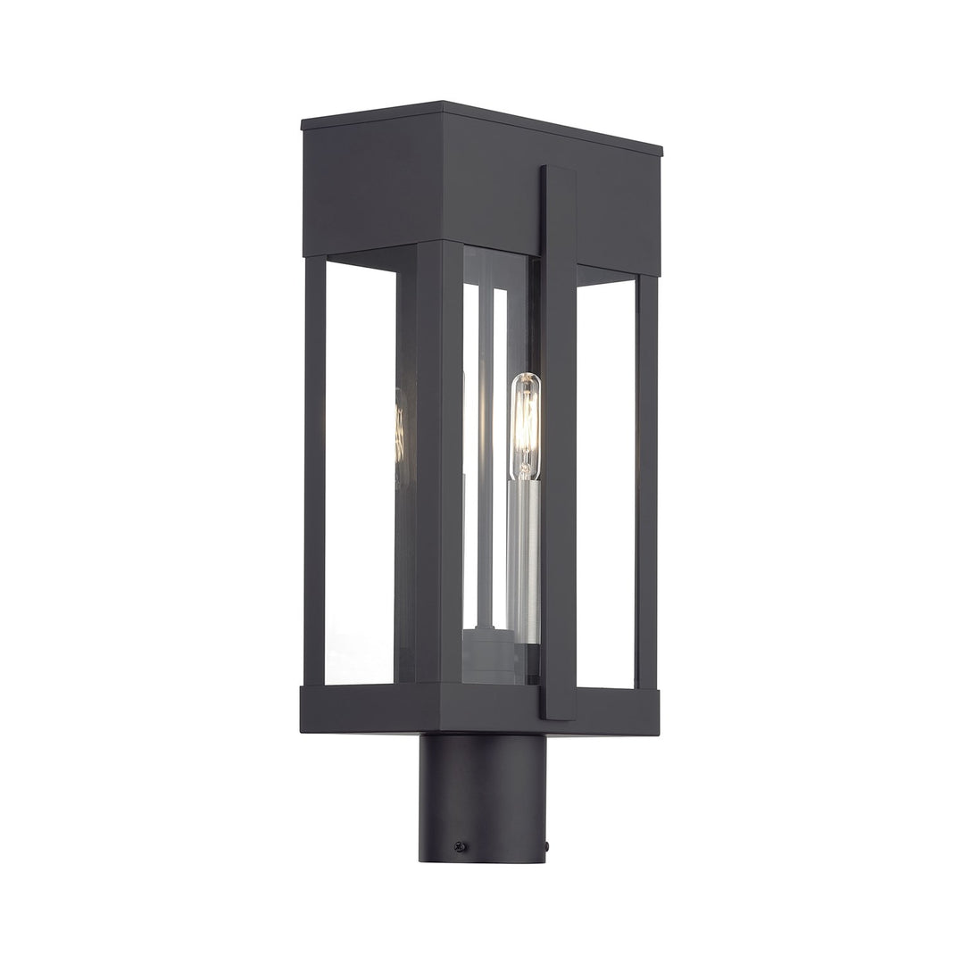 2 Light Black Large Outdoor Post Top Lantern With Brushed Nickel Candles