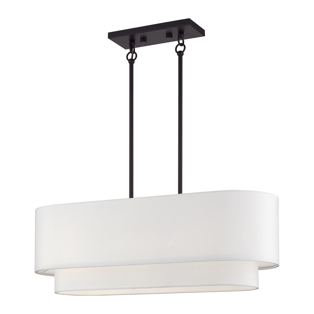 3 Light Bronze Medium Linear Chandelier With Hand Crafted Off-Whites by Livex Lighting