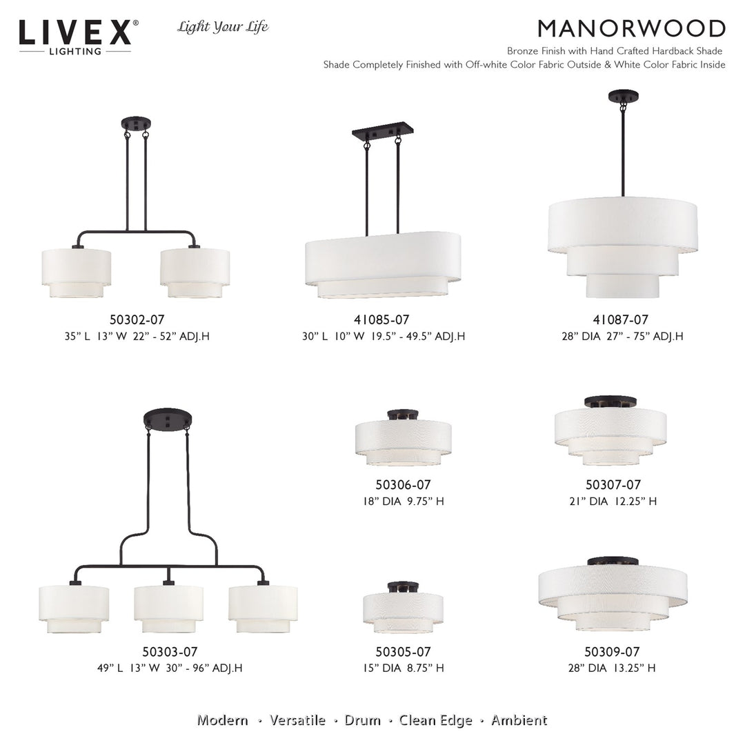 3 Light Bronze Medium Linear Chandelier With Hand Crafted Off-Whites