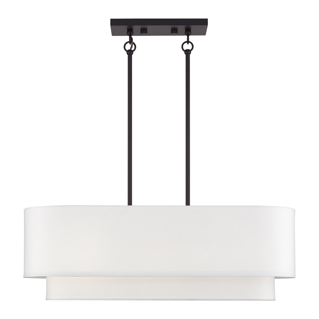 3 Light Bronze Medium Linear Chandelier With Hand Crafted Off-Whites