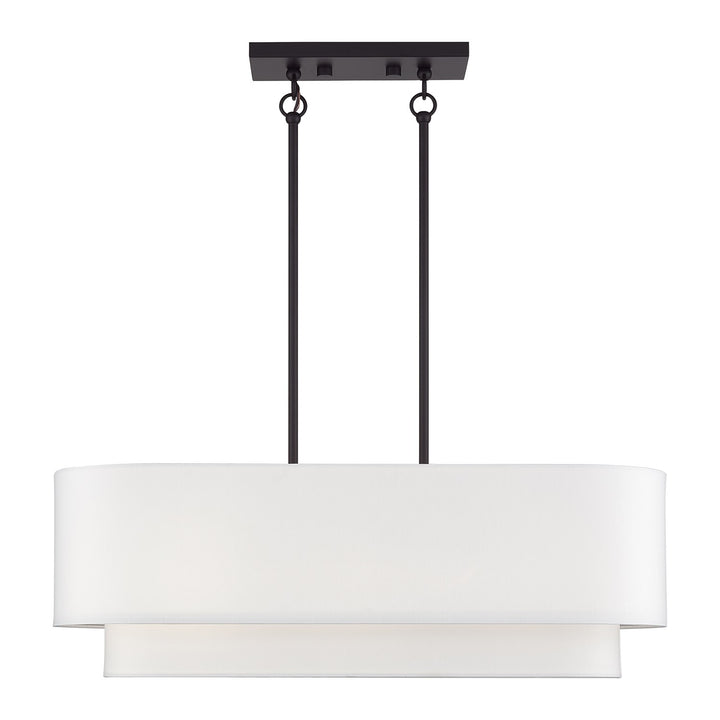 3 Light Bronze Medium Linear Chandelier With Hand Crafted Off-Whites