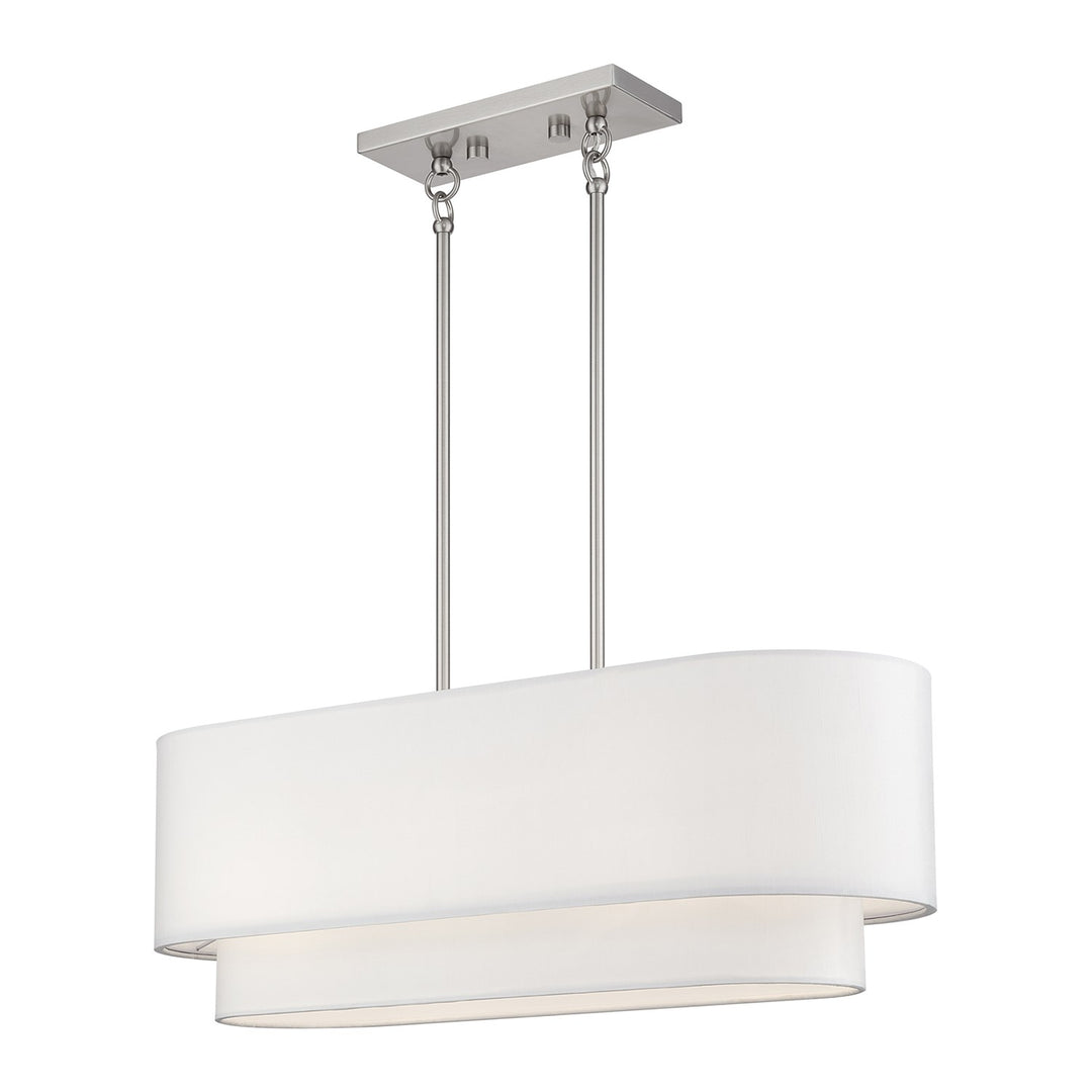 3 Light Brushed Nickel Medium Linear Chandelier With Hand Crafted Off-Whites by Livex Lighting