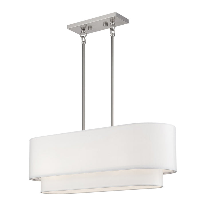3 Light Brushed Nickel Medium Linear Chandelier With Hand Crafted Off-Whites by Livex Lighting