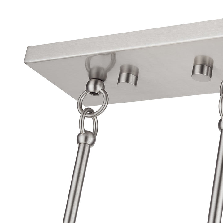 3 Light Brushed Nickel Medium Linear Chandelier With Hand Crafted Off-Whites